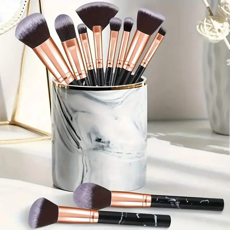 New 10pcs Makeup Brushes Set Foundation Blush Powder Eyeshadow Kabuki Blending Cosmetic Full Set Soft Fluffy Female Makeup Tools