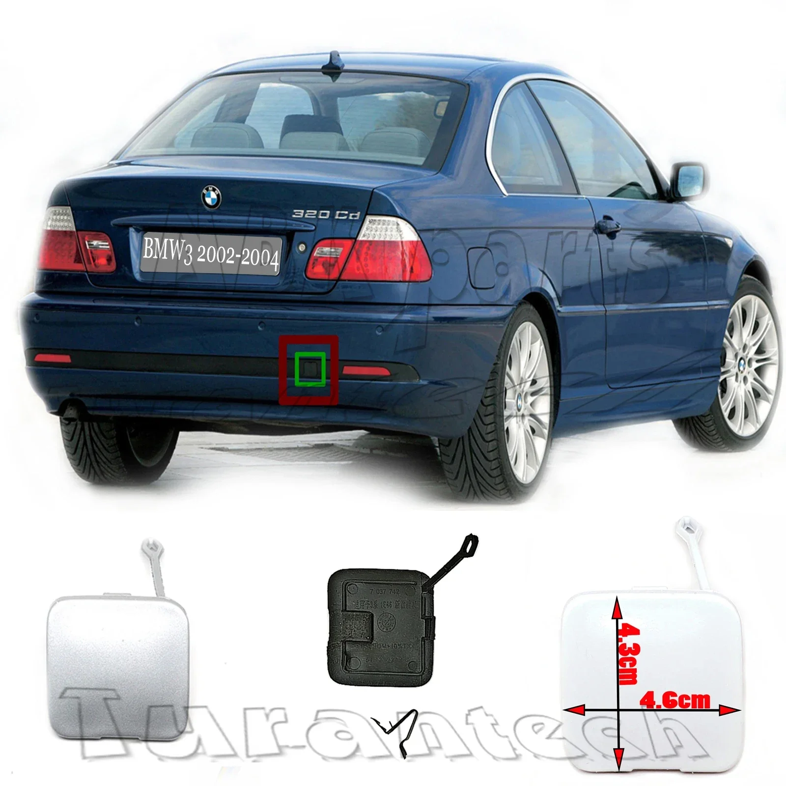 

Rear Tow Cover Fit 02-05 BMW 3 E46 LCI Base Sedan 4-door 316i 318i 320i 325xi 325i 330xi 330i Eye Hook CAP 51127066198