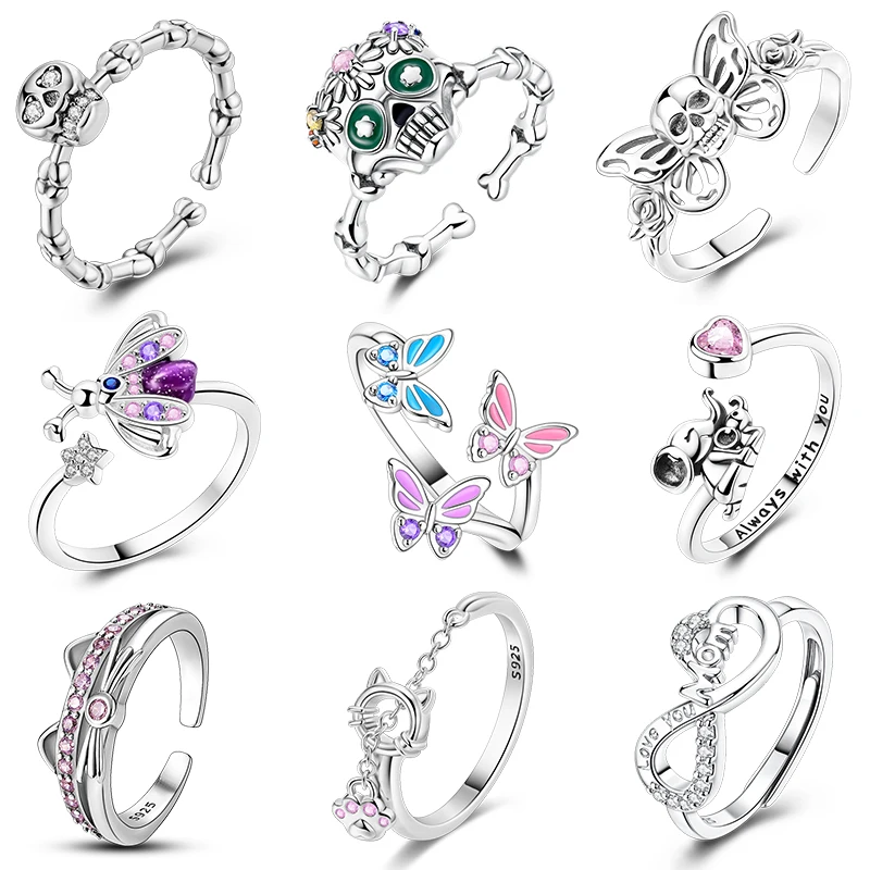 Charms Silver 925 Original Glow-in-the-dark Fireflie Rings For Quirky Punk Skull Ring Women Luxury DIY Jewelry Making Party Gift
