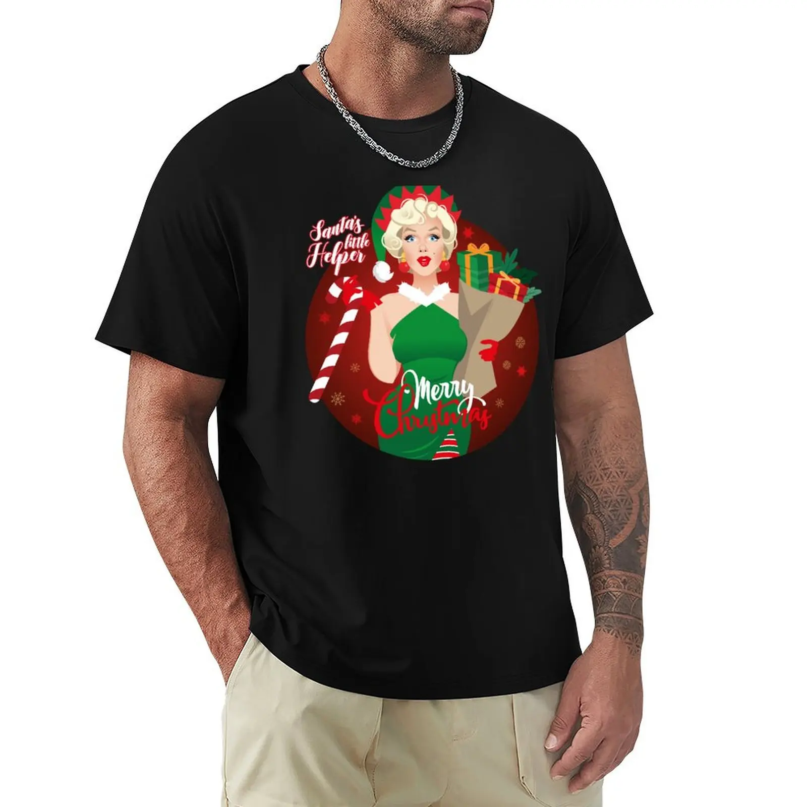 Santa's little helper T-Shirt Basic Solid Color Short Sleeve Cotton Top