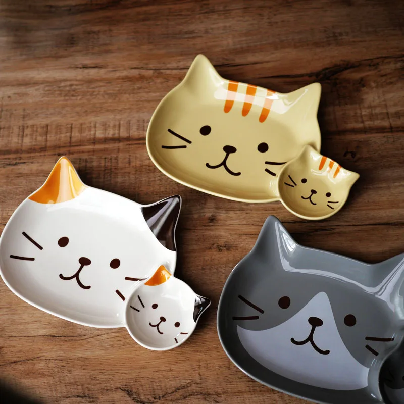 Happy Cats Series Big Face Cat Dumpling Plate/Split Multi-functional Ceramic Lovely Dish