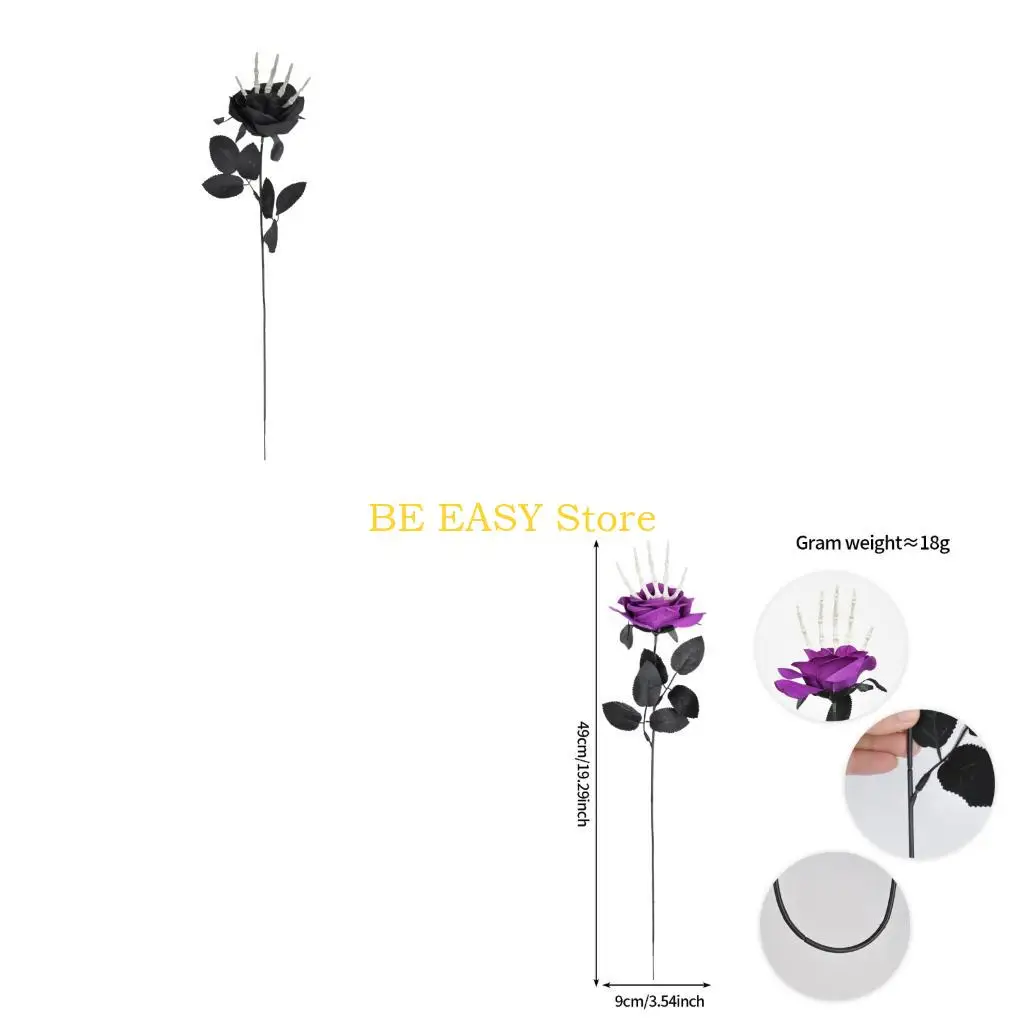 E28F Halloween Skull Hand Rose Stem Bendable Stalk Silk Flower For Home Decoration