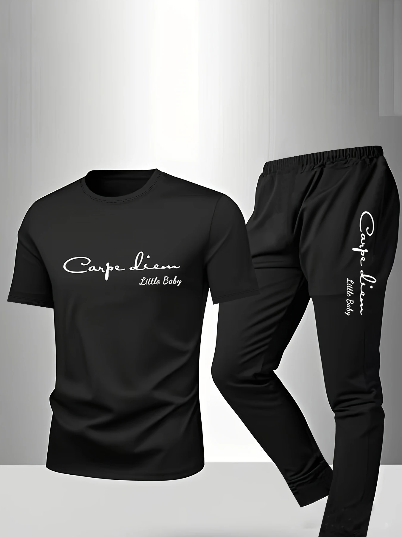 

2-piece men's spring and autumn summer sleepwear short sleeved pants fashionable and trendy letter pattern home suit set