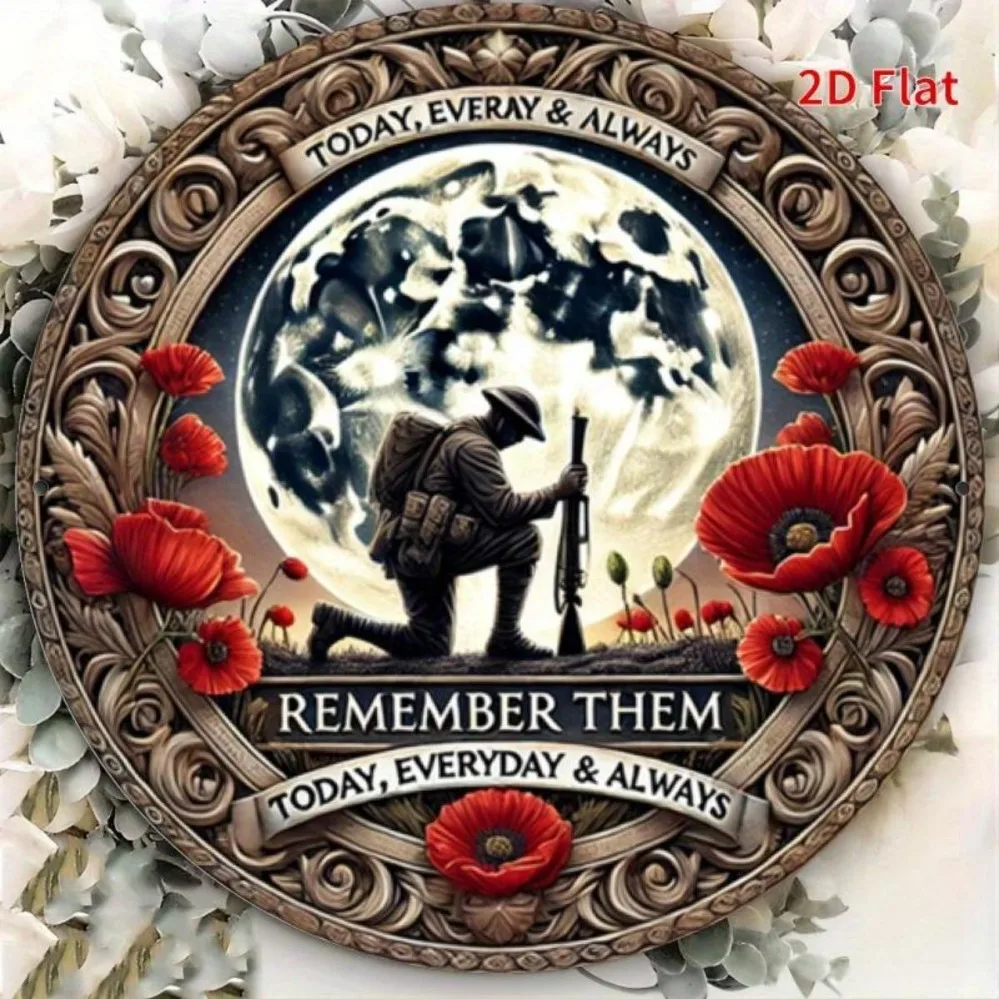 لوحة زخرفية دائرية من الألومنيوم (قطعة واحدة) - نمط جندي ذكرى، هدية رائعة للمنزل والبار والجراج والمقهى #6