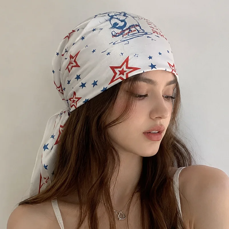 Triangle Scarf Red Blue Star Women Retro Edgy Head Wrap Large Square Hair Tie Multi Use Polyester Lightweight Daily Travel