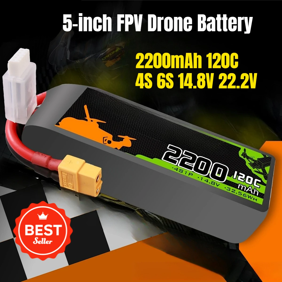 

2200mAh 120C 4S 6S 14.8V 22.2V 5-inch FPV Drone Battery