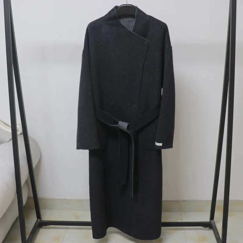 2026 Fashionable Woolen Coat Stand Up Collar High-end Blends  Cashmere Trench Coat Simple Atmospheric Double-sided Overcoat