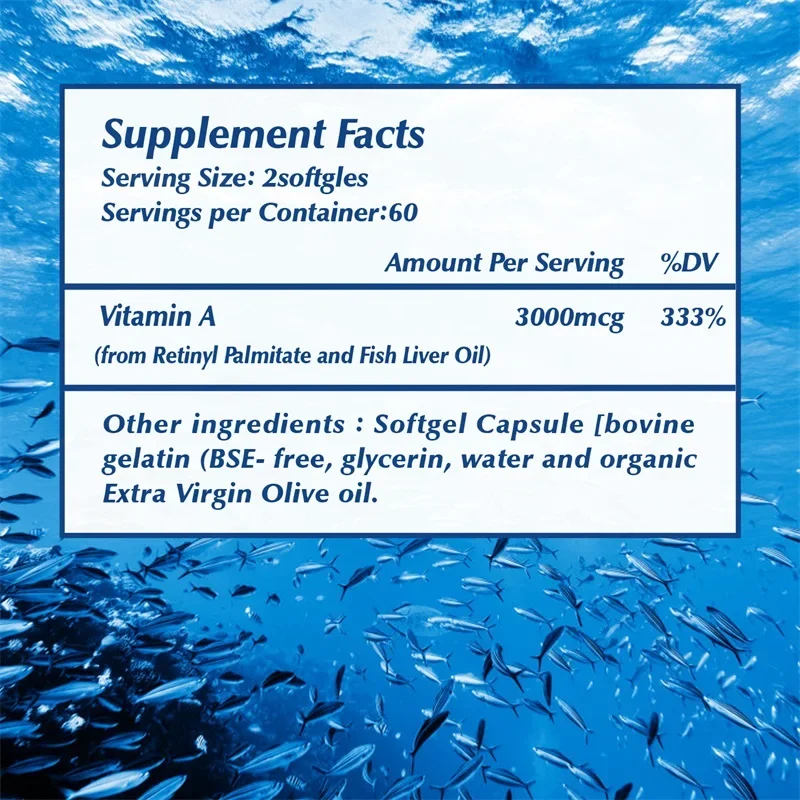 فيتامين أ 10,000 وحدة معالجة الرأس - يعزز صحة العين، ويعزز المناعة، وغير المعدلة وراثيًا