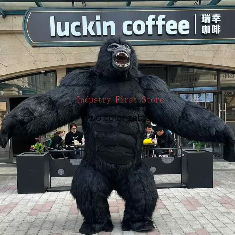 2.6M Black/white Gorilla King Kong Inflatable Garment Mascot for Adult Halloween orangutan Cosplay Costume