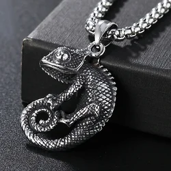 Gothic Stainless Steel Chameleon Pendant Necklace Punk Biker Animal Pendant Cool Men Fashion Jewelry Dropshipping Store
