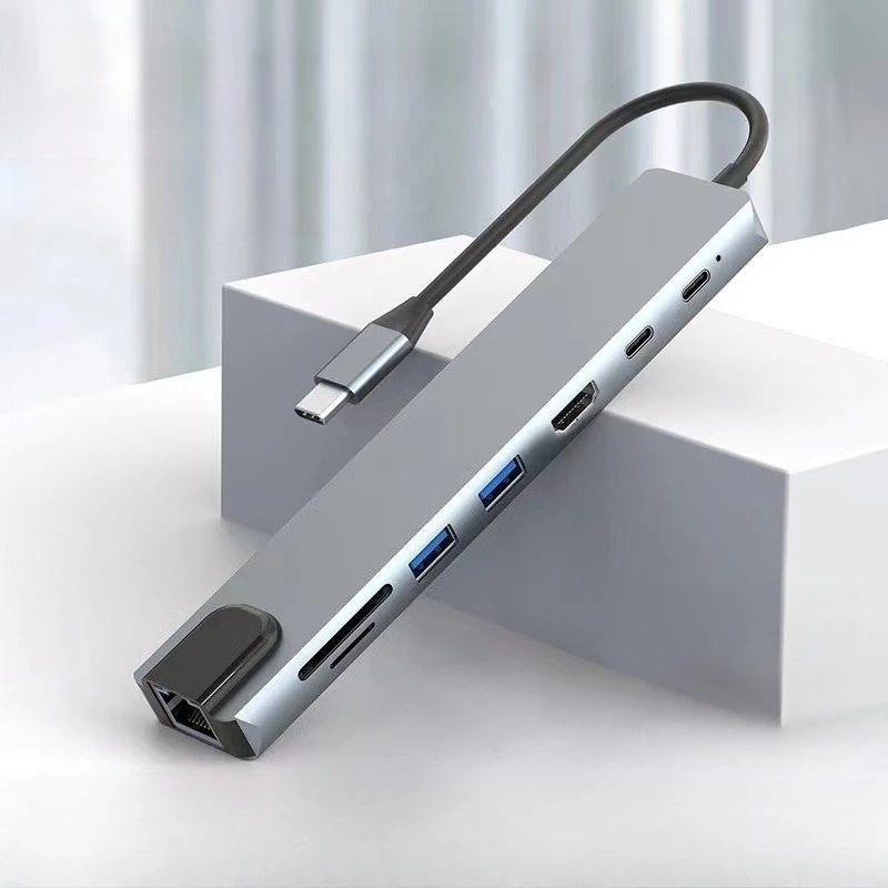 

Многофункциональная док-станция 8-в-1 с картридером, портом Type-C, сетевым портом и несколькими USB-портами