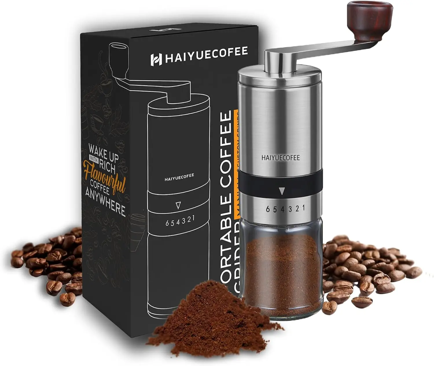 

Manual Coffee Grinder with 6 Adjustable Settings, Hand Crank Ceramic Burr Mill for Espresso, French Press, Pour Over, Drip Coffee
