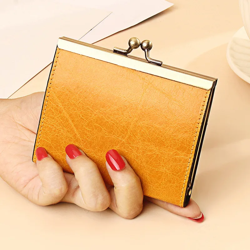 2022 Genuine Leather Vintage Oil Wax Women Men Wallets Female Coin Money Purse Bag Hasp Clutch Organ ID Credit Card Holder Clip