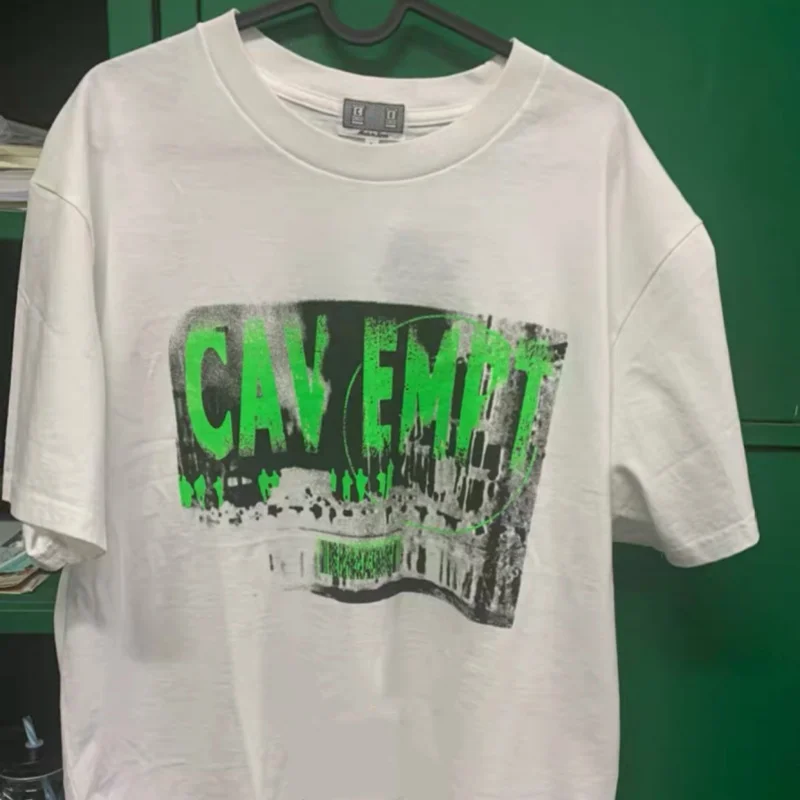 Summer Casual Street CAVEMPT Tshirts Unisex Cototn Top Pixel Green Letter Graffiti Print White Breathable Short Sleeve Men Women
