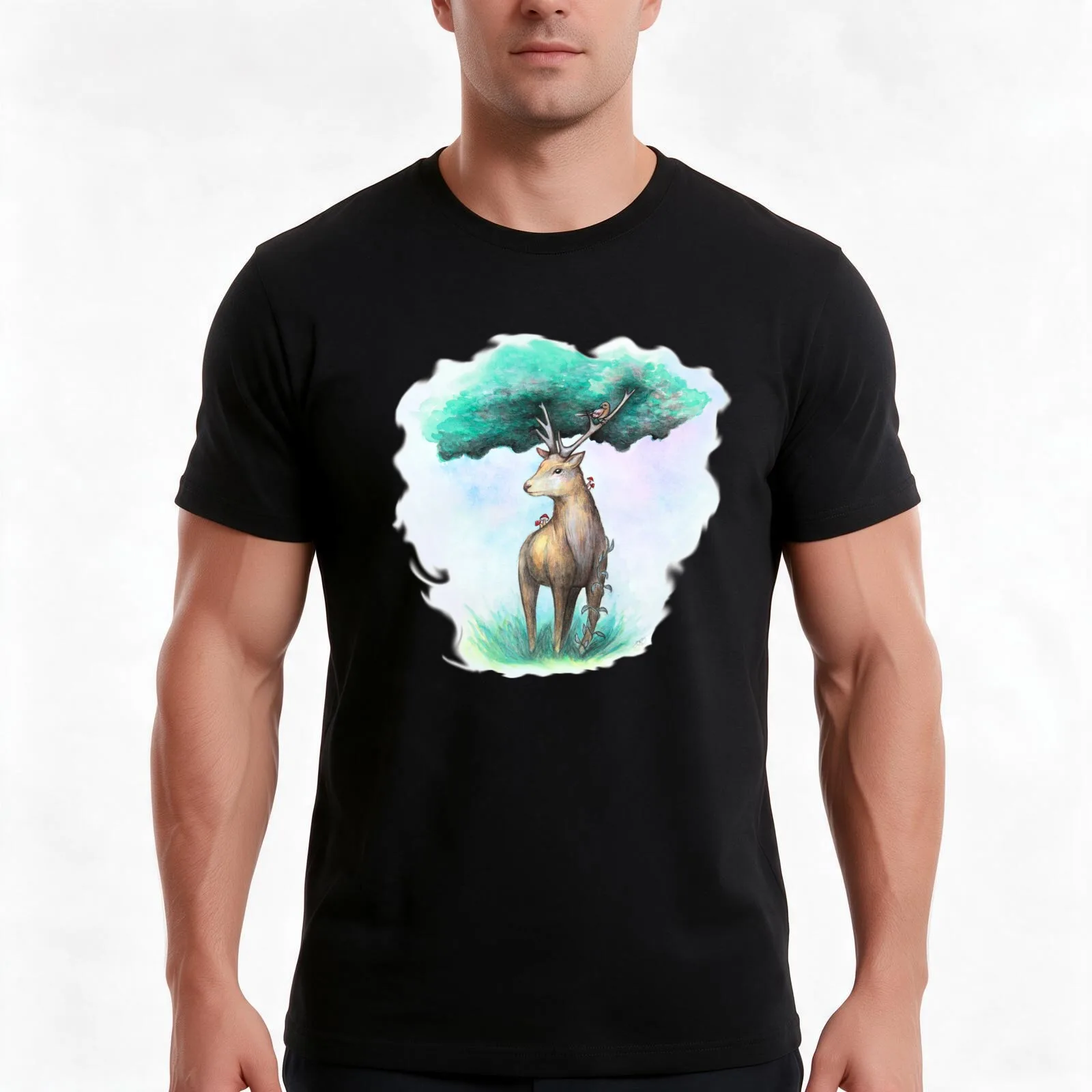 Whimsy Stag T-Shirt, Summer Casual Cotton Tee, Oversized Streetwear Tops, Vintage Graphic Print, Loose Fit Short Sleeve