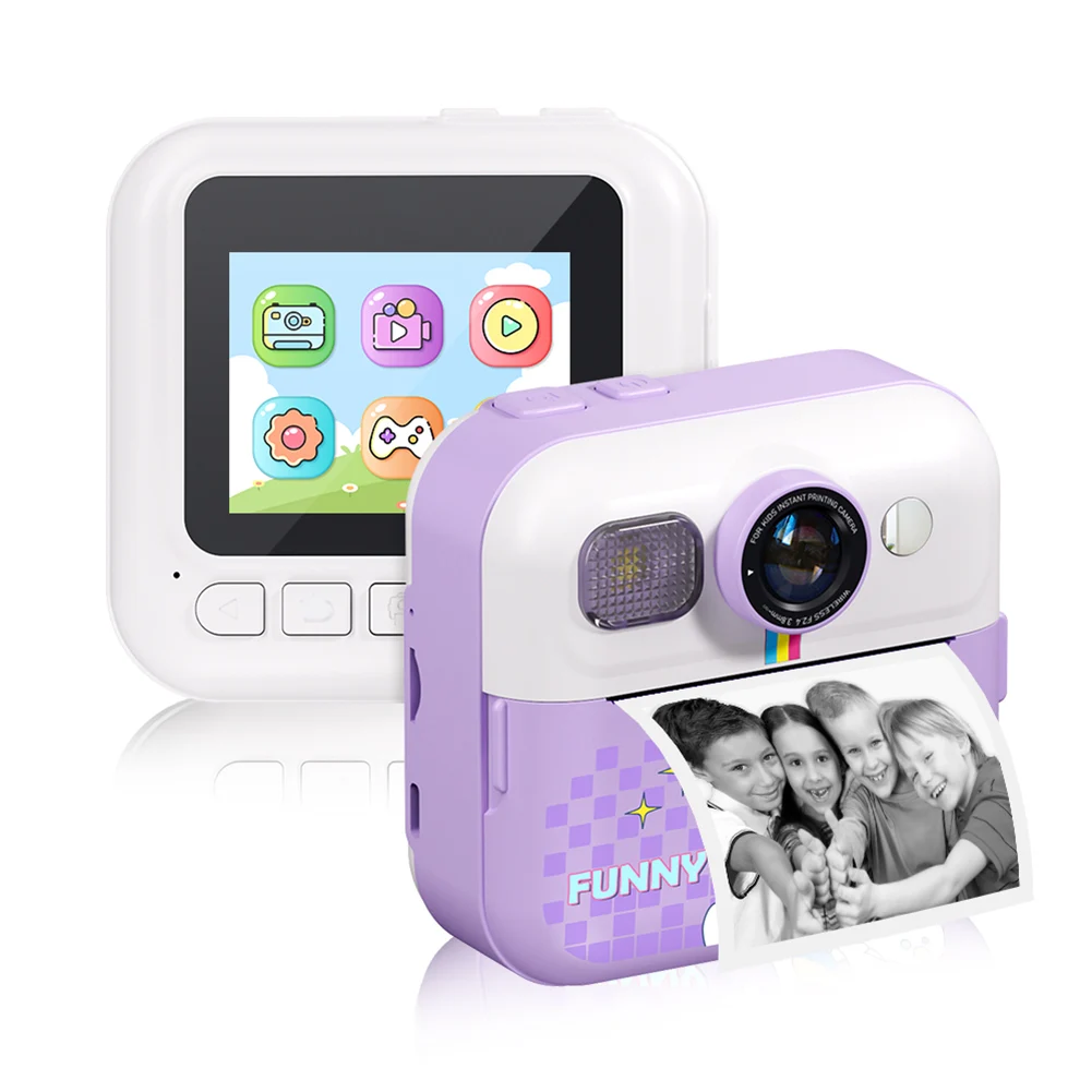 Kids Mini Instant Print Camera 2.4 Inch Screen Thermal Printing Camera 48MP 1080P Video Thermal Printer for Girls Boys Aged 3-12