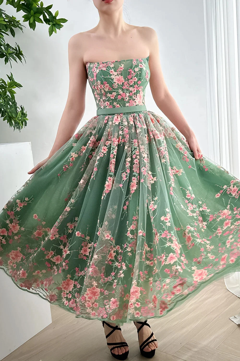 Annie Tulle Green Prom Dresses, Luxo, Bordado, Floral, Fada, Off-Ombro, Coquetel, Casamento, Sexy