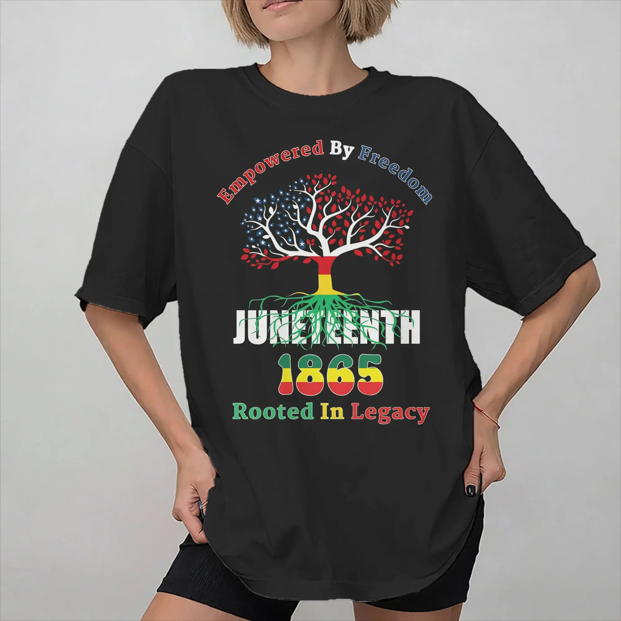 Graphic Printed Juneteenth 1865 Rooted In Freedom T Shirt For Unisex  100% Cotton T-shirts Short Sleeve Clothes