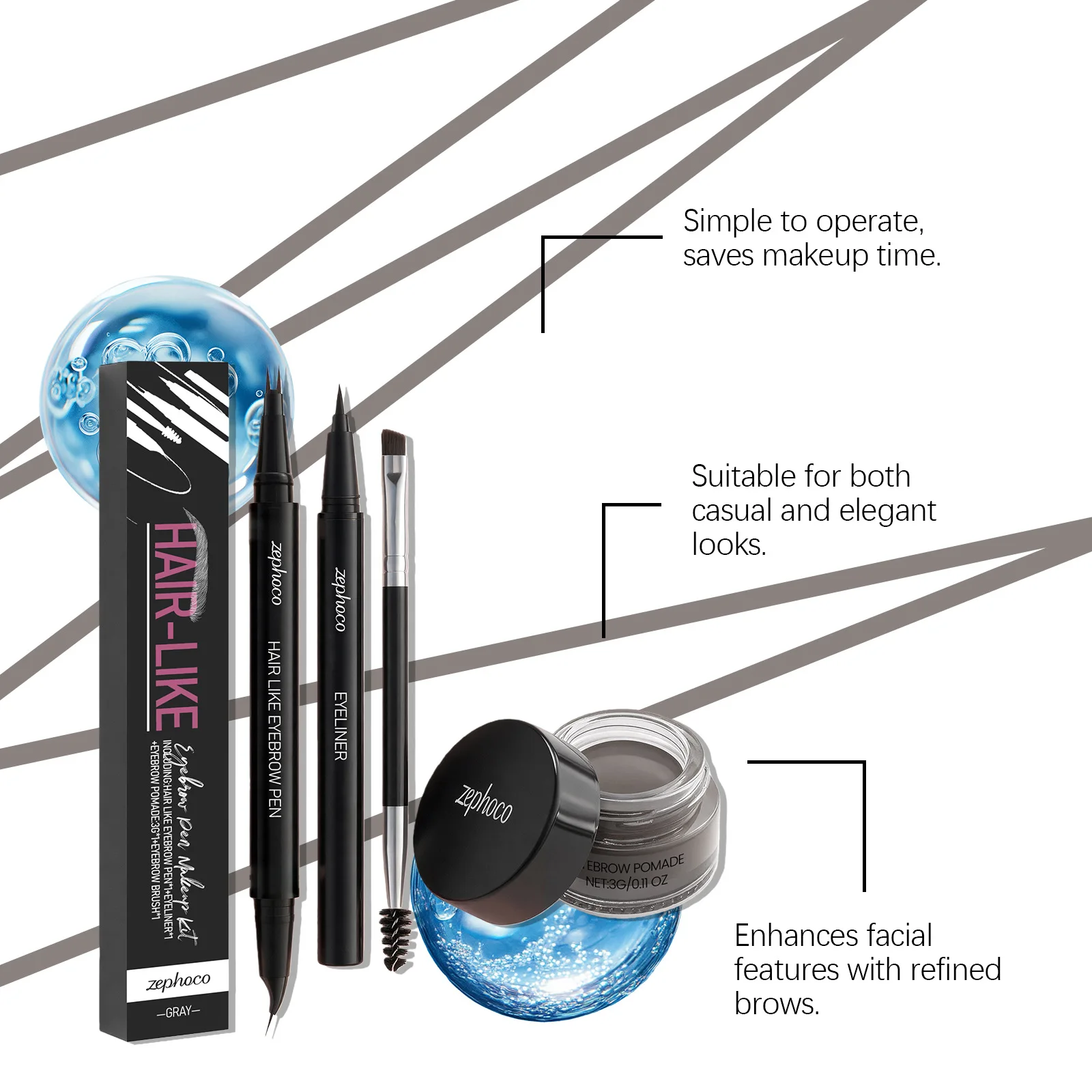 Dwustronny zestaw do farbowania brwi, mikroblading, wodoodporny płynny pomad do brwi, cienki eyeliner w kredce do makijażu.