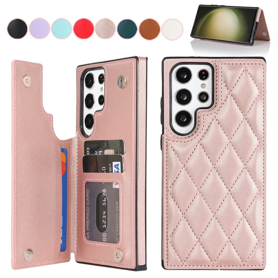 Wallet Double Button Small Fragrant Card Flip Leather Case For Samsung Galaxy A14 A15 A53 A54 Note20 S24 Ultra S23 S22 S21 S20FE