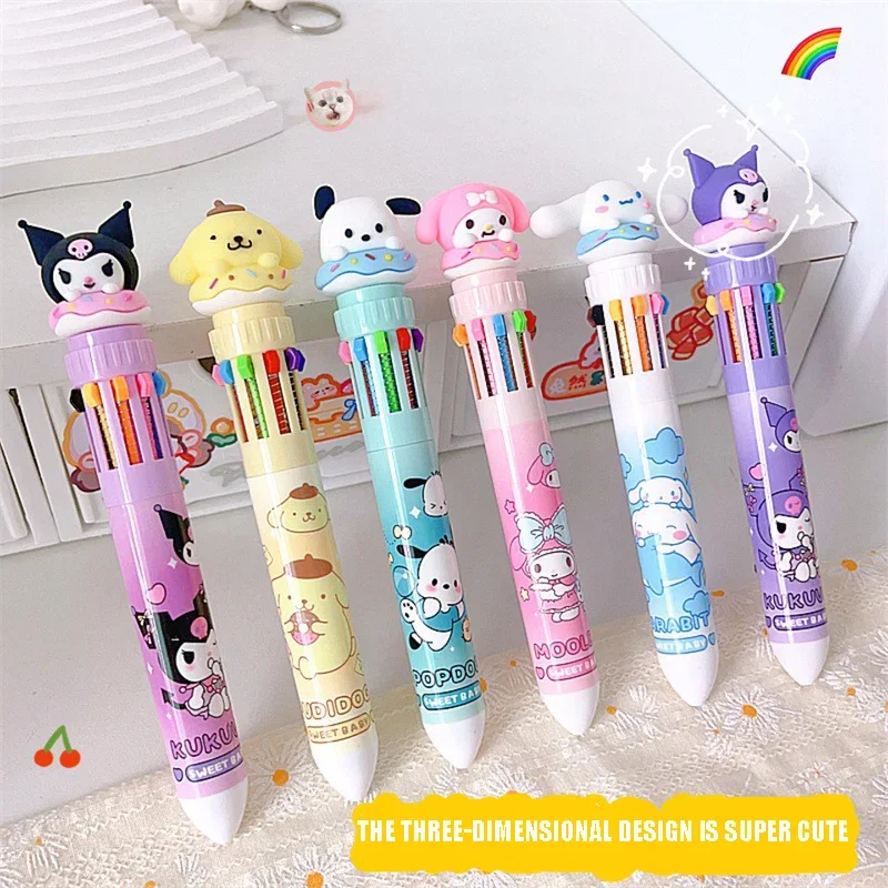 Sanrio Kuromi Pompompurin Cartoon Ten Color Ballpoint Pen Student Stationery Cute Multi Color Ledger Press Neutral Pen Color Oil