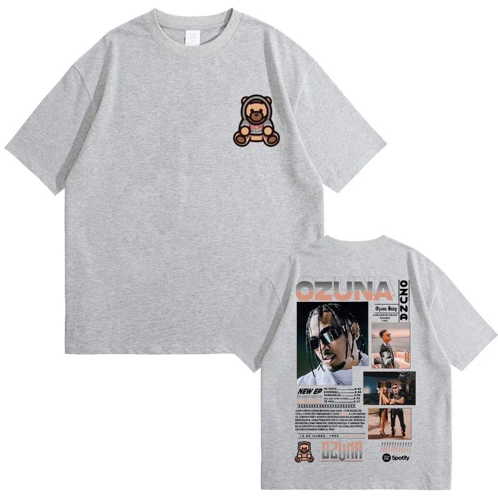 مغني الراب Ozuna مزدوجة الوجهين تي شيرت مطبوع Anuel AA 2025 الصيف الرجال النساء الهيب هوب سوبر موضة القطن الخالص تي شيرت ريترو #2