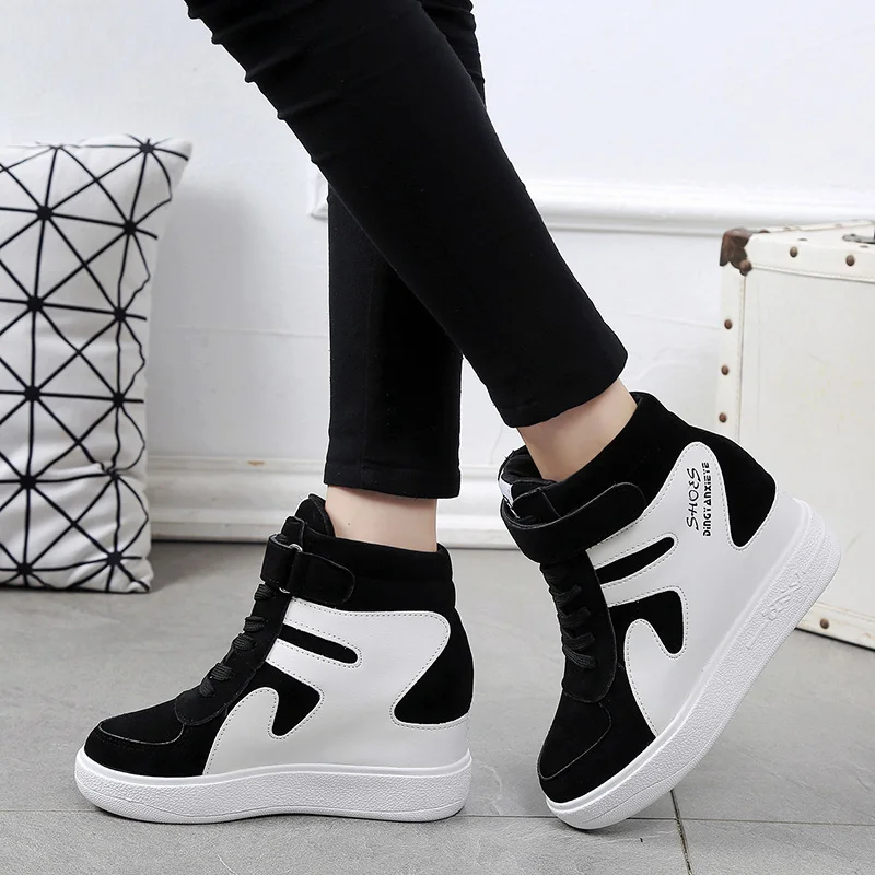 Women\'s Sports Shoes Spring Autumn 2024 Casual Wedges Black Basket Femme High Top Vulcanize Platform Sneakers Elevation Inside