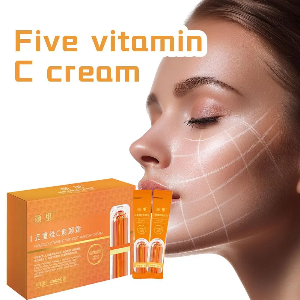 كريم فيتامين C بدون مكياج بخمسة أضعاف، كريم كونسيلر محمول مع كيس من العلامة التجارية VC لتفتيح الوجه وتبييض كريم عزل المكياج
