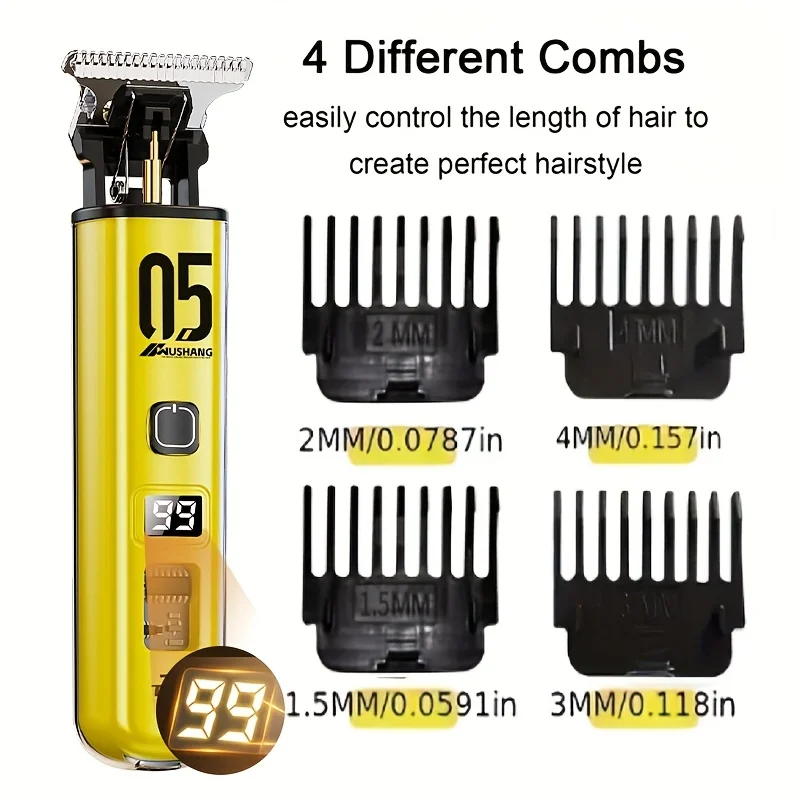 Professional men's electric hair cutter set 1 piece, with LED display screen, men's electric shaving blade, gap free hairdressin image 3