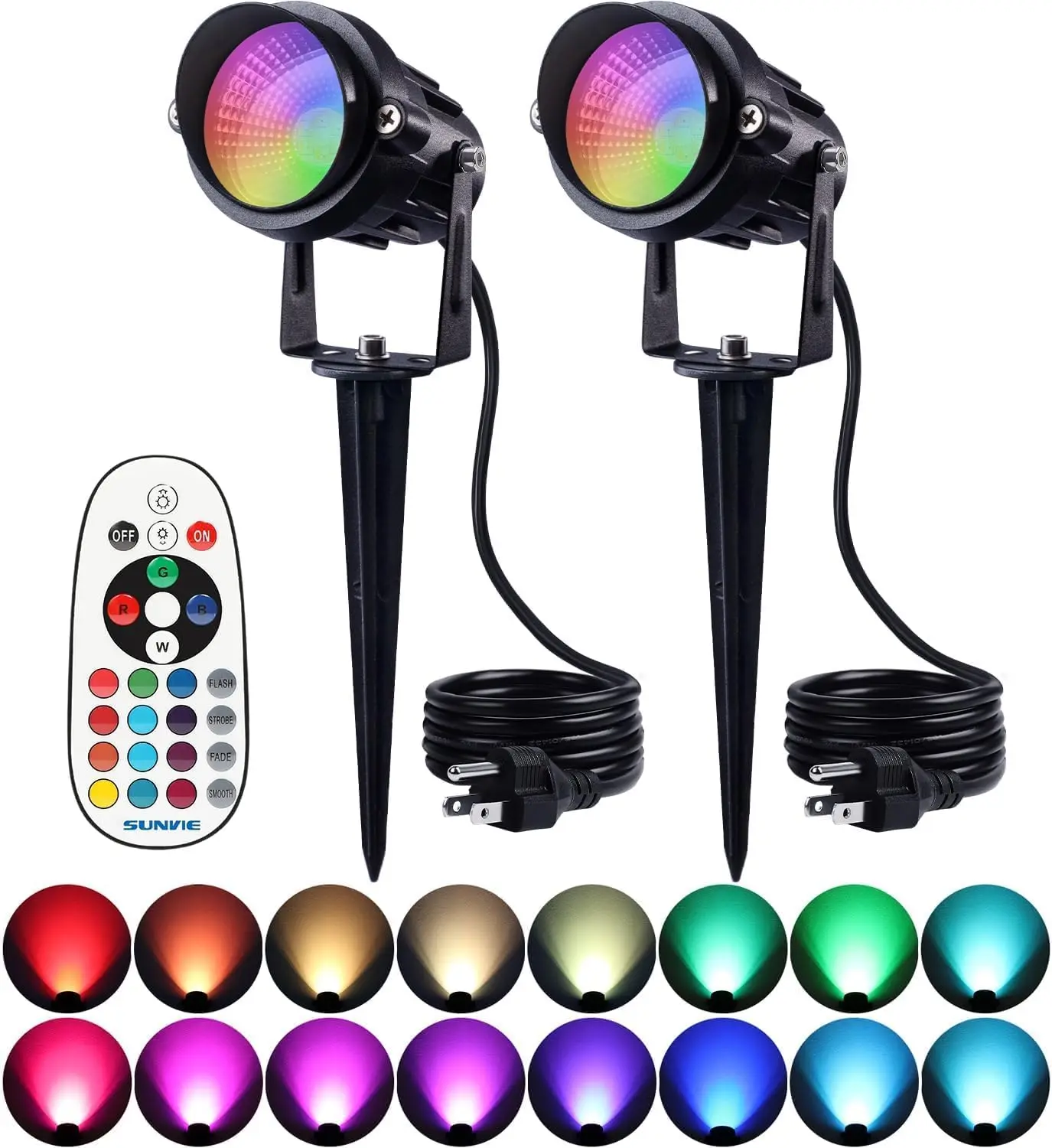 12W RGBW LED Color Changing Outdoor Spotlights with Remote Control, Waterproof Landscape Lighting for Yard Garden Patio, 2 Pack