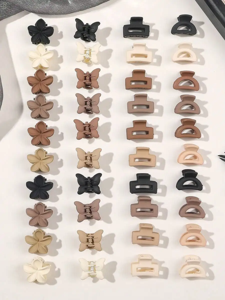

40pcs Matte Beige Flower Butterfly Square Semi-Circle Hair Claw Clips For Women Fashion Hair Accessories