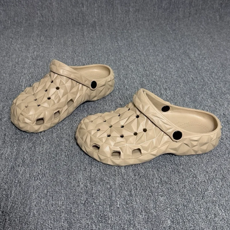 Street Style Men Platform Hollow Mule Slippers,Geometric Texture EVA Slip On Sandals,Indoor Outdoor Casual Beach Footwear