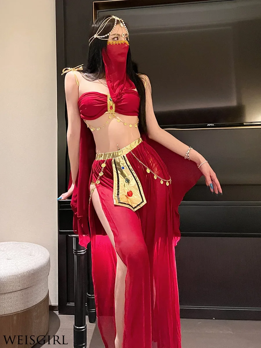 Exotic and Sexy Goddess Egyptian Queen Aladdin Indian Dancer Dress Cosplay Western Region Dancer Dunhuang Costume