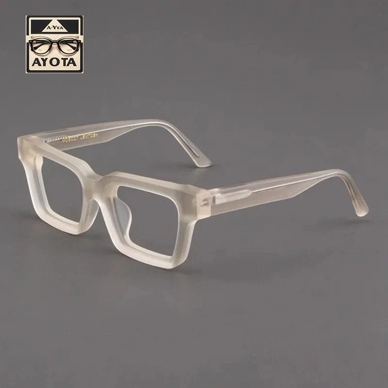 

New Hand-made Frames for Men High Quality Retro Thick Wide Edge Frosted Light Yellow Square Acetate Myopia Glasses for Women