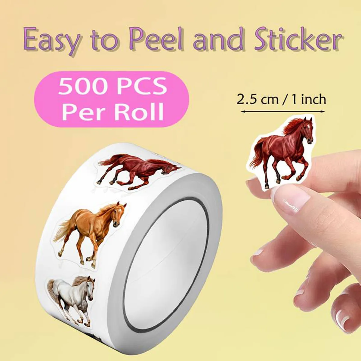 500Pcs /1 Rolls 2.5cm/1inch Running Ggalloping Horse Shaped Sticker Decoration Gift Box Sticker Label Stationery Sticker
