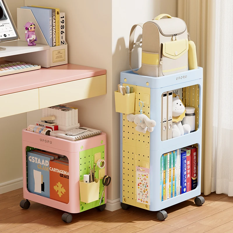 UFORU Multifunktionales Mehrschichtiges Bücherregal für unter den Schreibtisch, Großraumiger Klappbarer Pegboard-Trolley