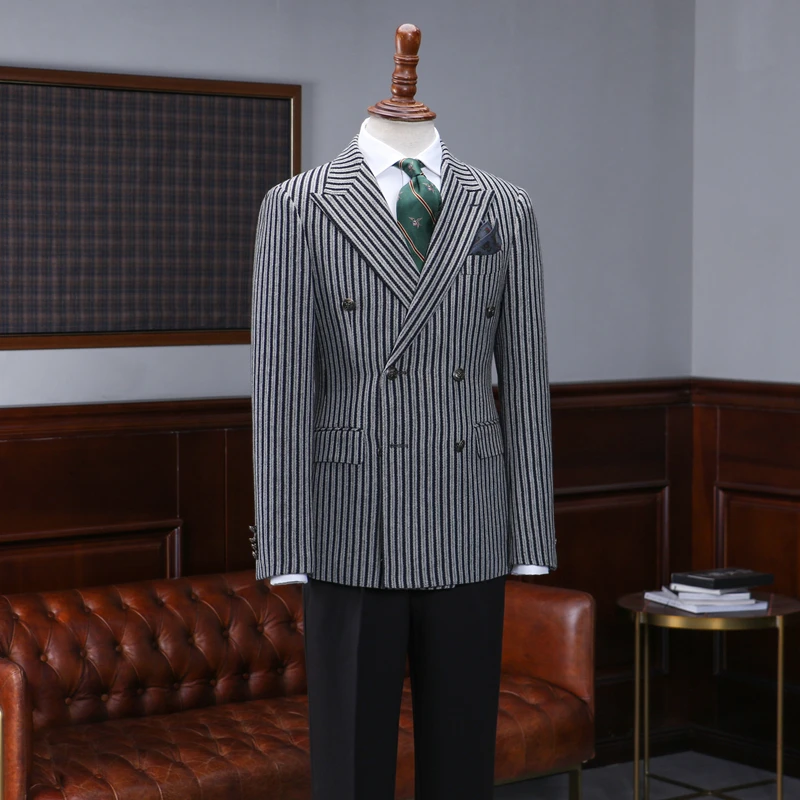 

Stripe Men's Suit Double Breasted Suit Jackets Formal Business Work Clothes Party Groom Wedding Tuxedo Custom Color XS-6XL Suit