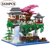 MOC Creative Peach Blossom Pond Sakura Castle Building Block Model Educational Toys for Children Adult Gift