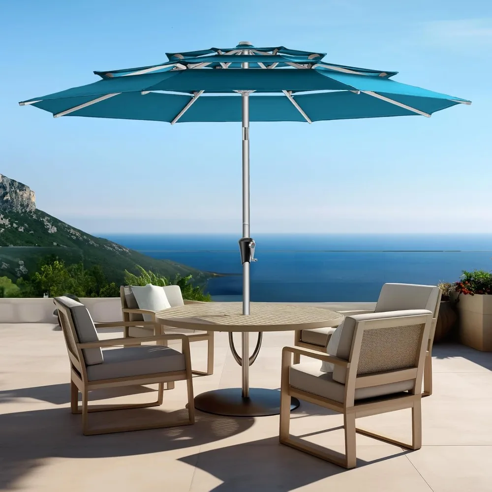 

9ft Aluminum Patio Umbrella - 3 Tiers Vented Outdoor Commercial Market Table Umbrella, Heavy Duty Wind Proof Deck Pool