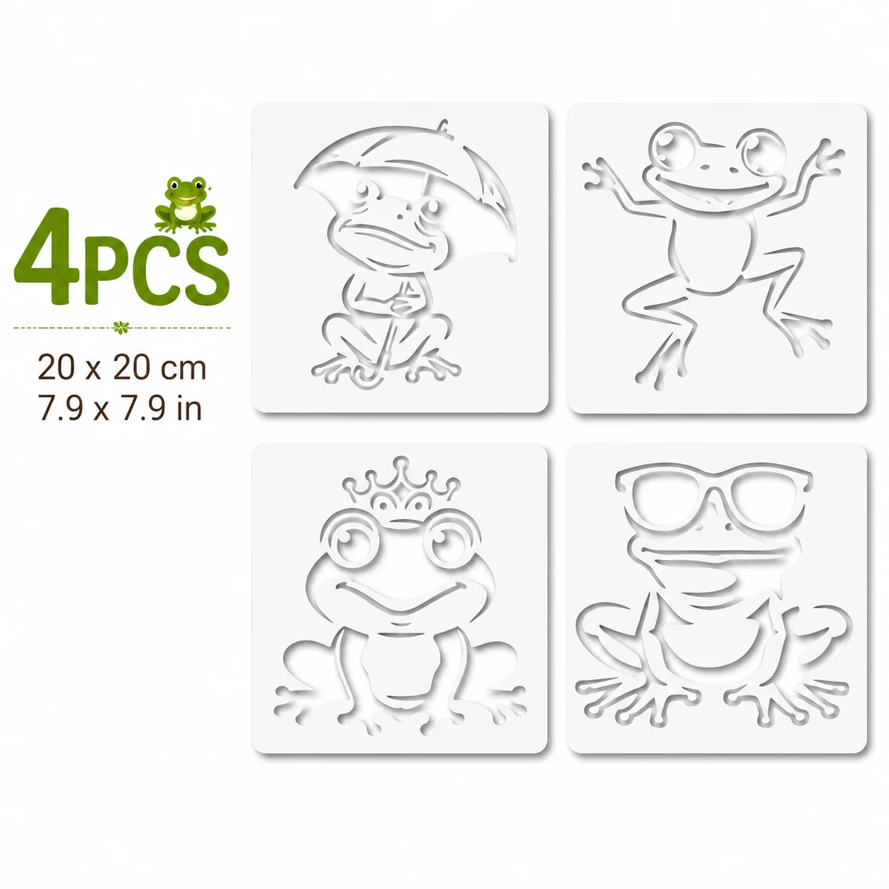4PCS 7.9 X 7.9 in Frog Stencils Set Cute Animal Painting Templates for DIY Wood Wall Fabric Canvas Crafts