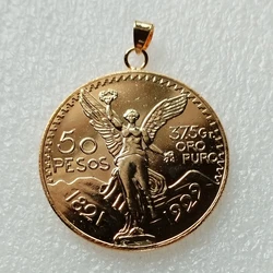 Mexico 50 Peso Vintage Coin Pendants for DIY Necklace Jewelry Gold Plated Accessories