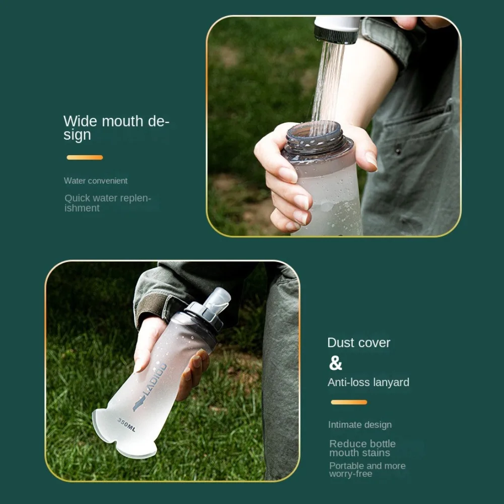 TPU Soft Sports Water Bottle Thick Design Dust-Proof Cover Folding Soft Sport Bottle 350ml Collapsible Foldable Water Bag