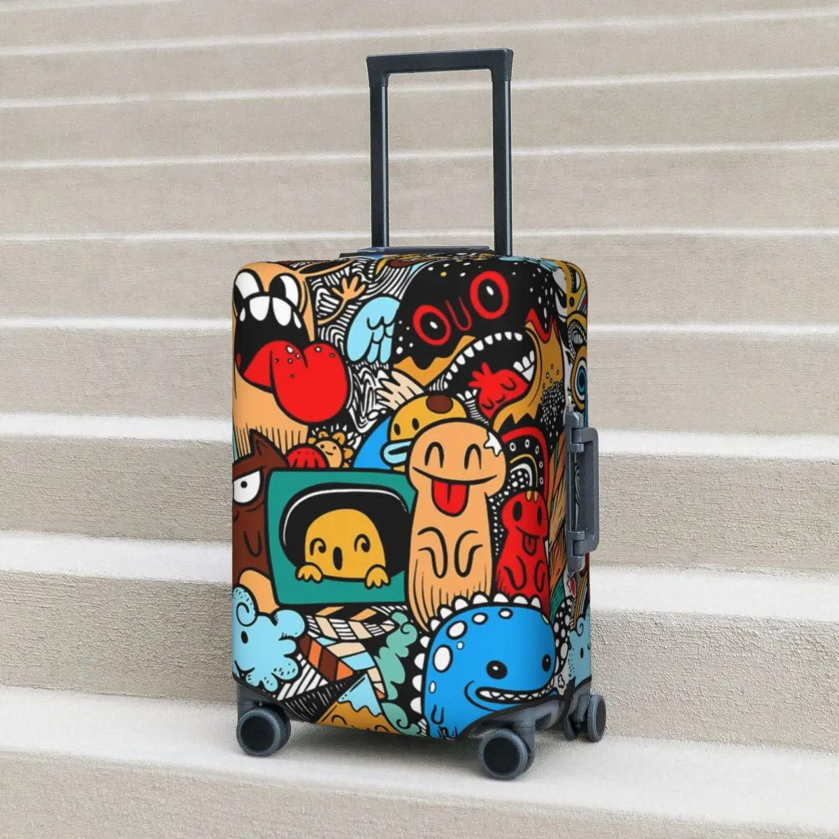 Funny Graffiti Pattern Suitcase Cover Flight Colorful Cute Monster Elastic Luggage Supplies Business Protection