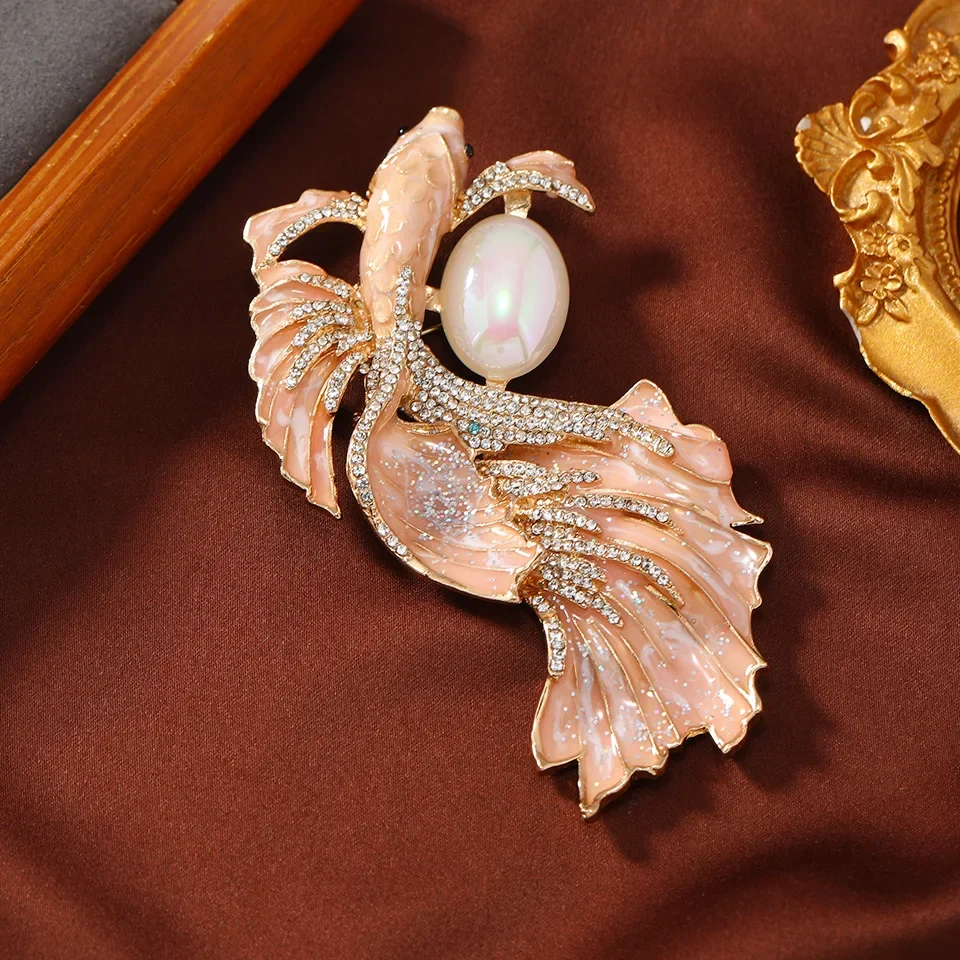 Medieval Vintage French Luxury Pearl Big Carp Goldfish Brooch Pin Women's Coat Animal Pins Cute Fish Badges Clothes Accessories