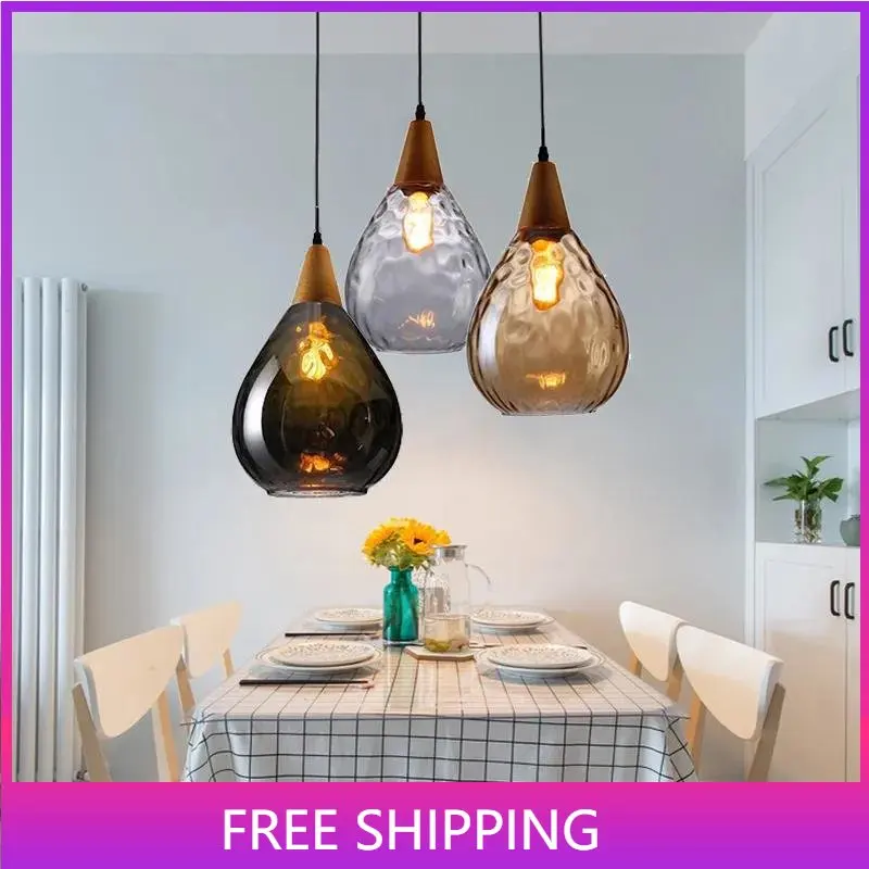 Modern Glass Hanging Lamp for Kitchen Dining Room Restaurant Bedroom Bathroom Amber Pendant Light Decoration Lighting Lamparas