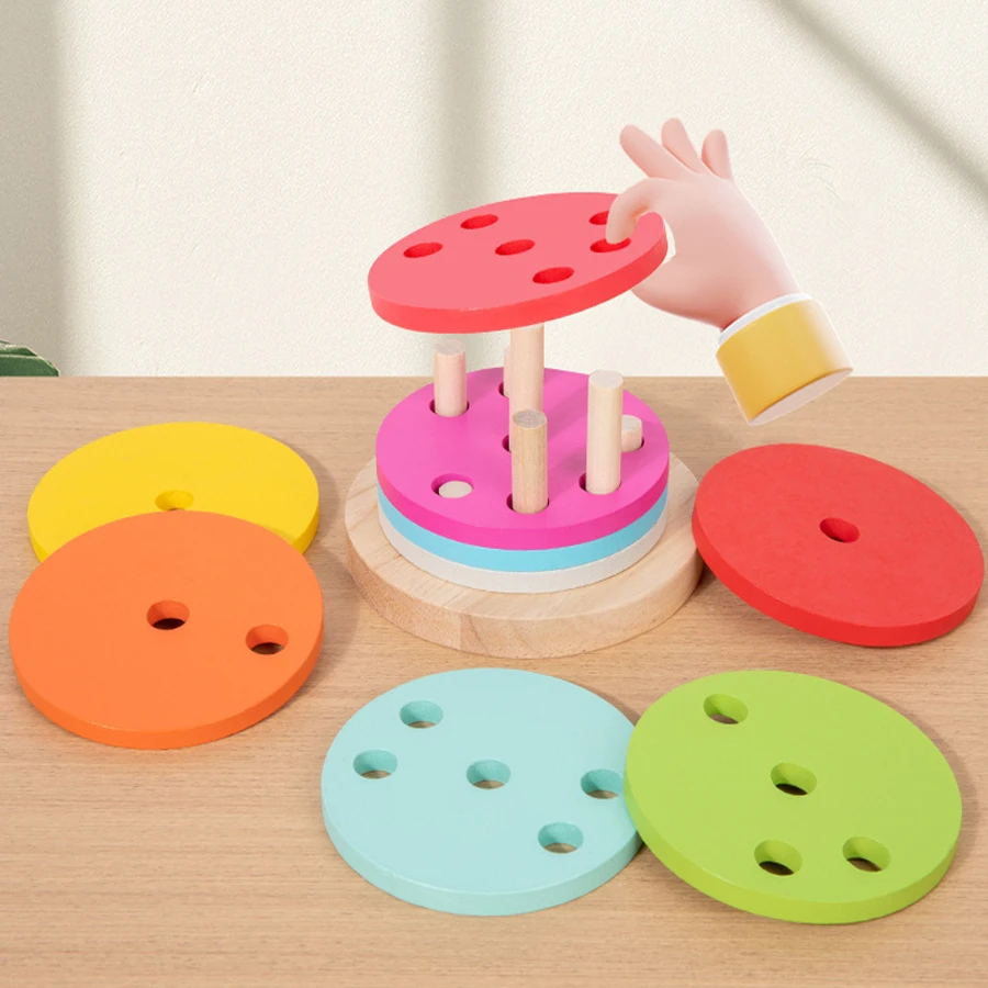 Giocattolo in legno con torre arcobaleno per bambini Set di colori Cilindri colorati Coordinazione occhio-mano Esercizio Regalo per lo sviluppo dell'intelligenza