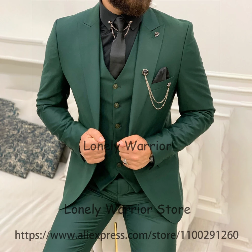 Fashion Green Mens Suit Wedding Groom Tuxedo Formal Business Blazer Slim Fit Banquet 3 Piece Set Costume Homme Jacket Vest Pants