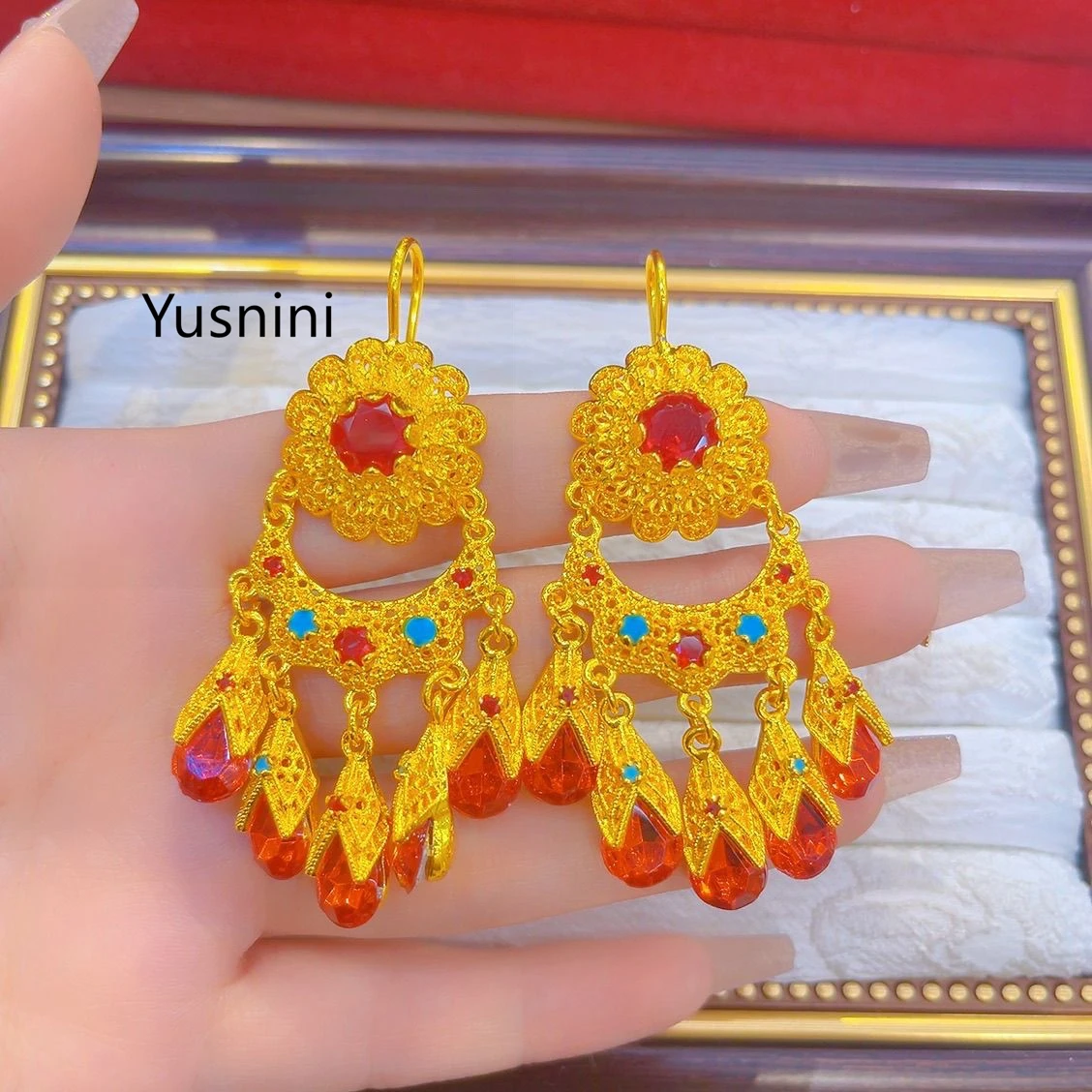 

Новые модные серьги из Дубая с покрытием из 24-каратного золота, изысканные украшения для помолвки и вечеринок для влюбленных