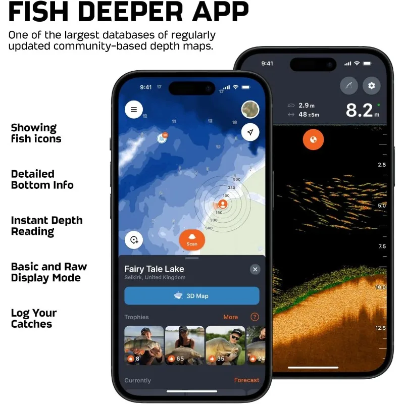 PRO+ 2 سونار - مكتشف الأسماك المحمول ومكتشف العمق لقوارب الكاياك والقوارب وصيد الأسماك على الجليد مع نظام تحديد المواقع العالمي (GPS) المدمج