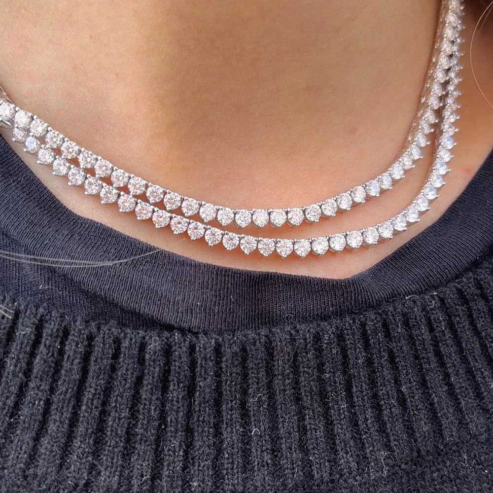 3/4/5mm  Moissanite Tennis Necklaces for Women Men 925 Sterling Silver 3-Prong Setting Diamond Riviera Necklace With Certificate